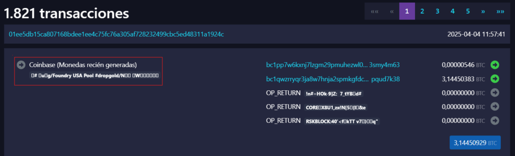 Coinbase label of a block in the Mempool.