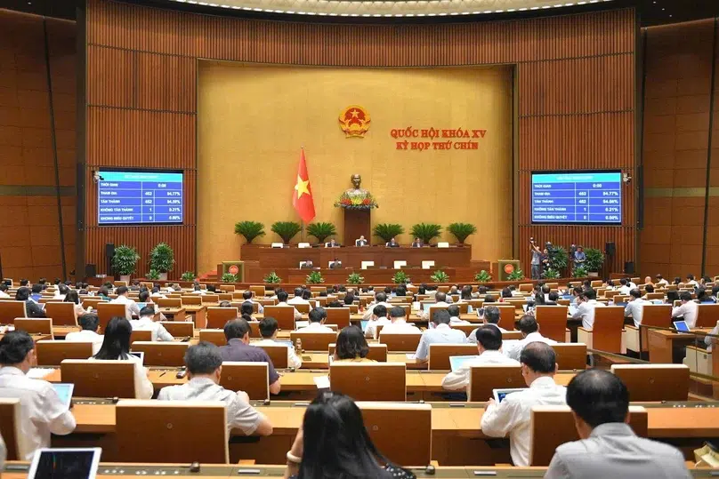 Vietnam legislators debating a bill.