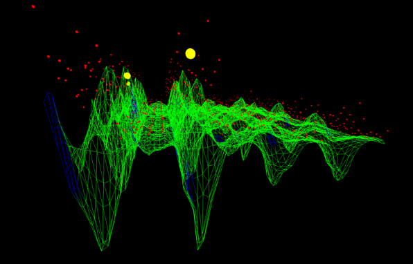 An image of green lines and waves showing a real-time experiment with quantum computing.