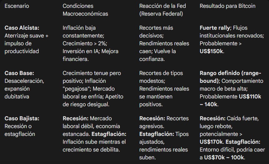 Table with scenarios and implications for bitcoin in 2026.