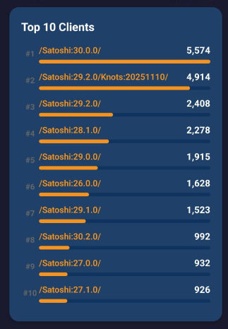 A screenshot of the Crawly app showing the top 10 clients for Bitcoin nodes.