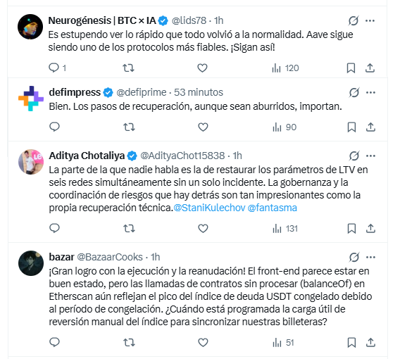 Responses in X to the Aave announcement.