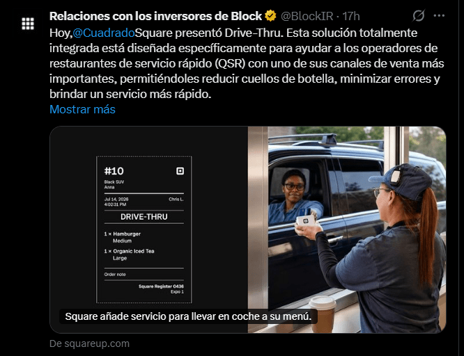 Fast food restaurant employee delivering an order through the drive-thru window next to a bitcoin payment confirmation screen.